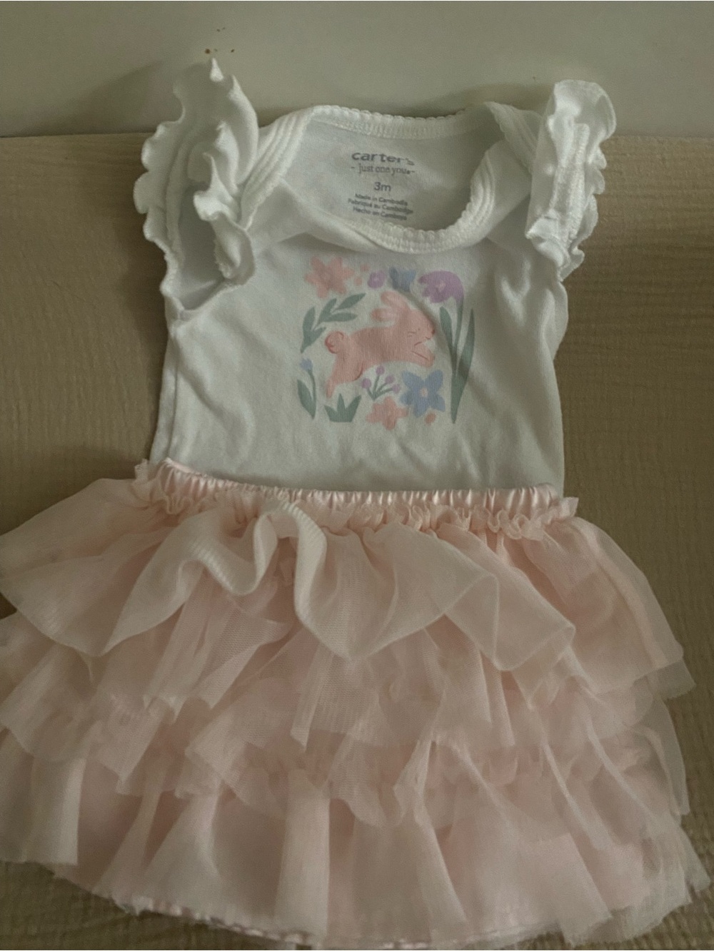 Carter's White & Light Pink Bunny Layered Tulle Dress